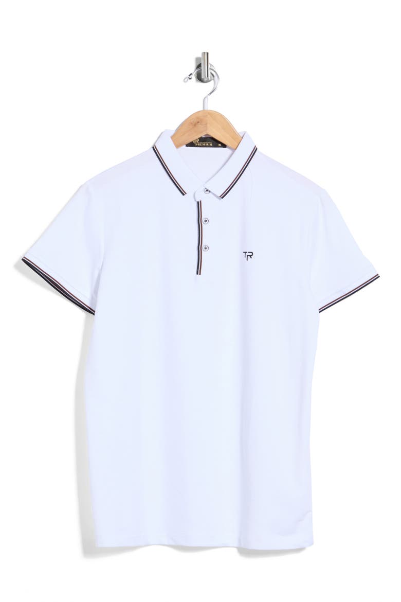 Double Stripe Stretch Cotton Polo, Alternate, color, WHITE