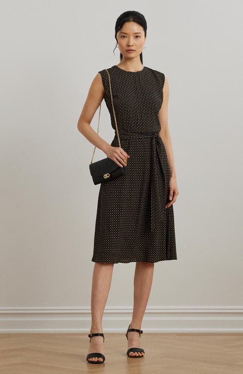 Ralph Lauren Geo-print Belted Bubble Crepe Dress In Black