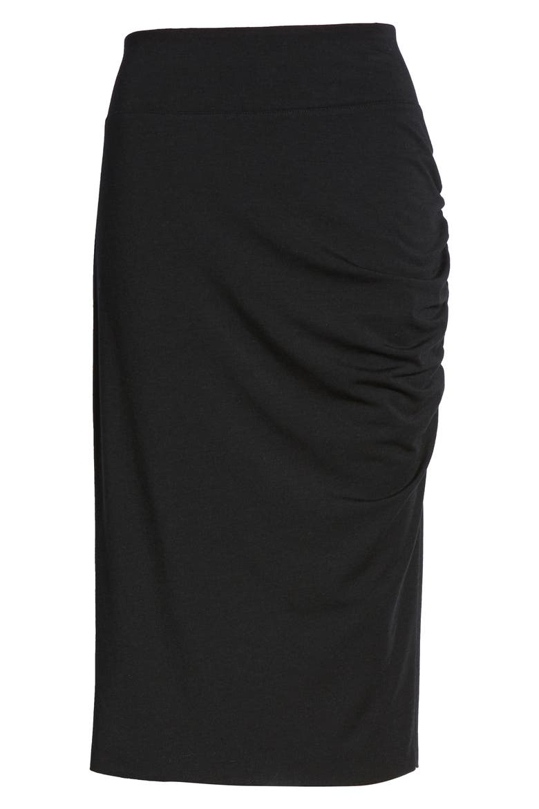 Ruched Knit Midi Skirt, Alternate, color, BLACK