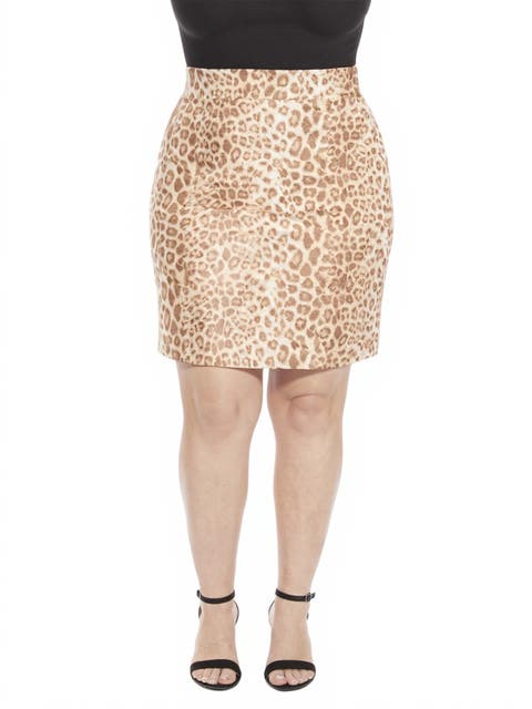 Plus Size Cheetah Elastic Waist Knee Length Pencil Skirt