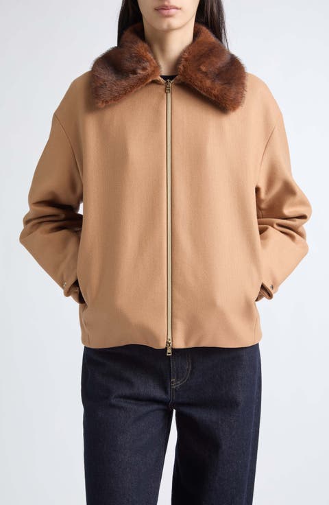 Faux Fur Collar Wool Blend Jacket