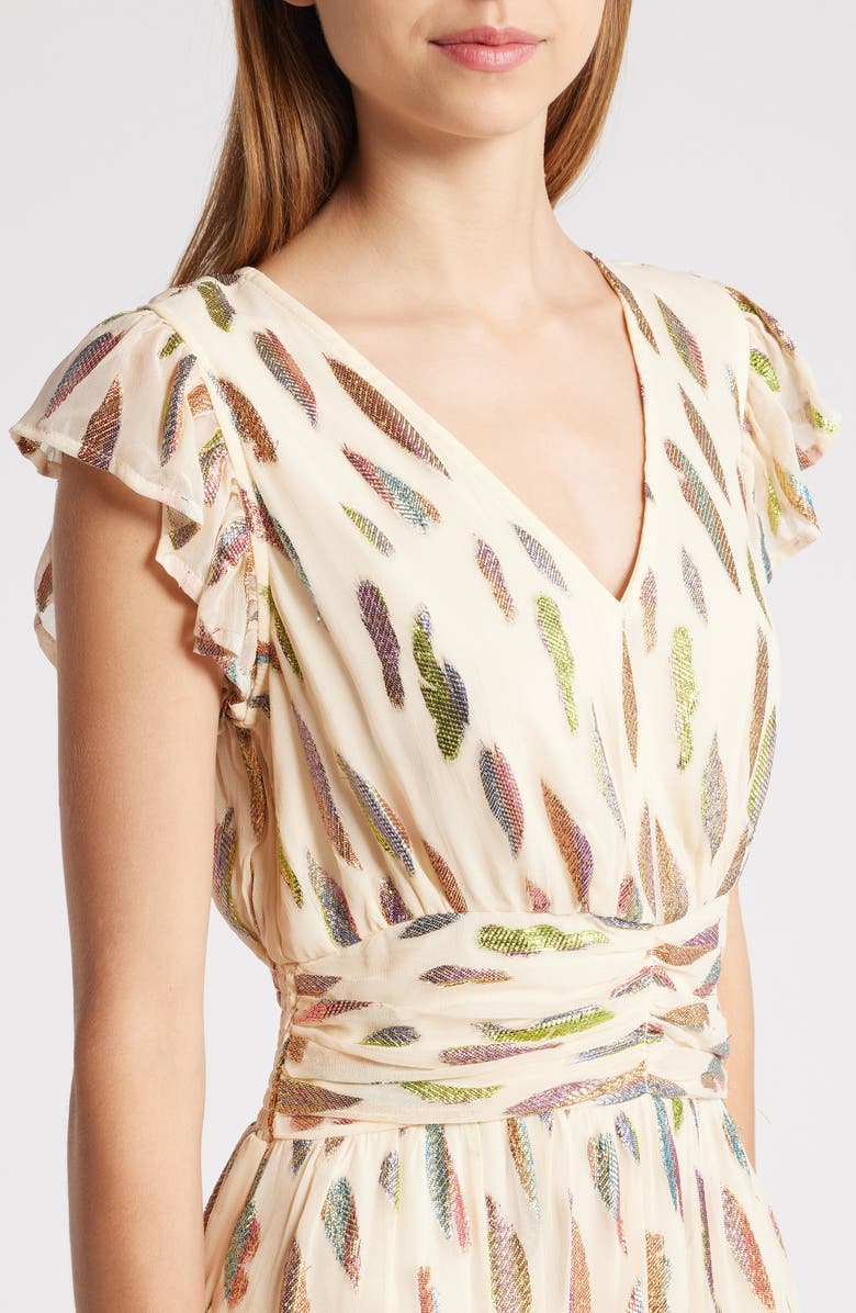 CIEBON Jennsen Metallic Flutter Sleeve Maxi Dress, Alternate, color,