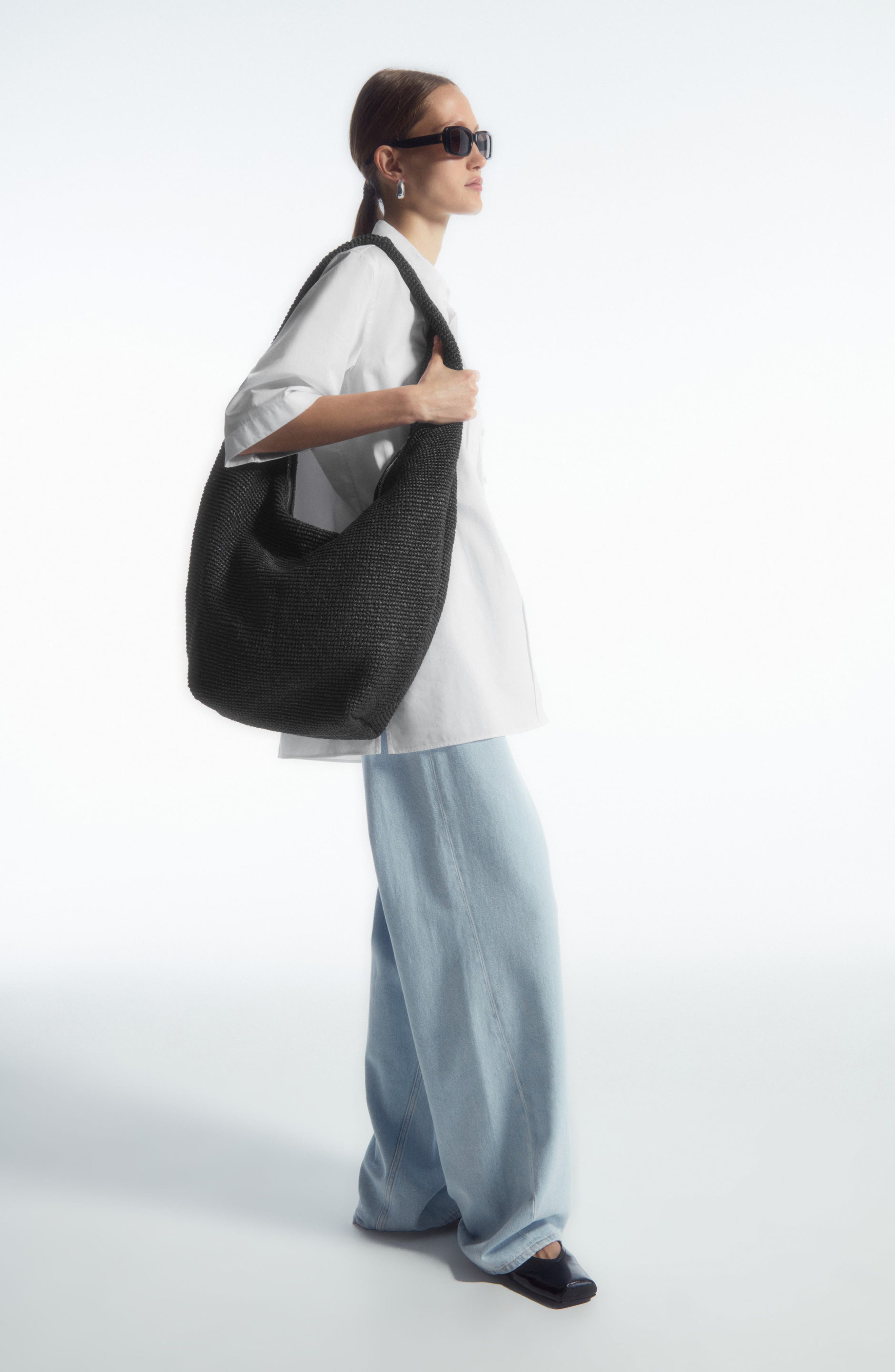 Raffia Sling Bag, Alternate, color, BLACK DARK