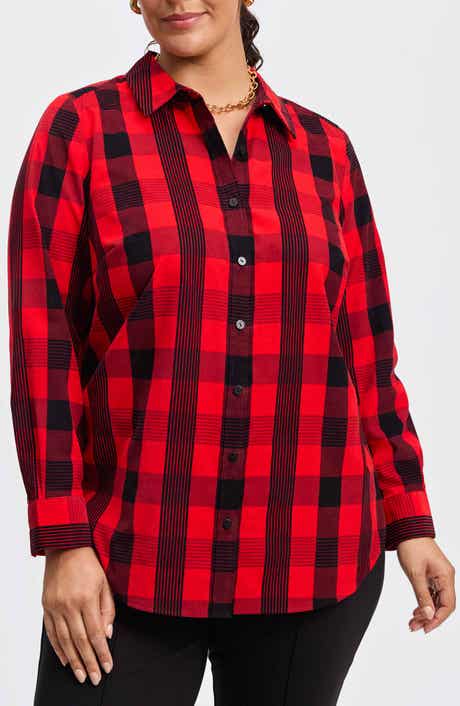 Foxcroft Haven Buffalo Check Cotton Blend Button-Up Shirt
