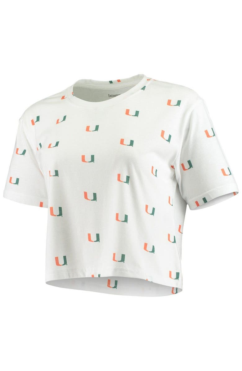 BOXERCRAFT Women's White Miami Hurricanes Cropped Allover Print T-Shirt, Alternate, color, 