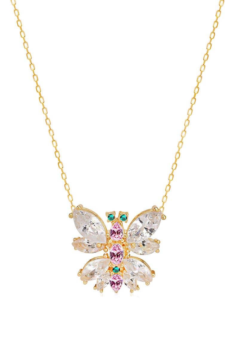 GABI RIELLE Cubic Zirconia Dragonfly Pendant Necklace, Main, color,