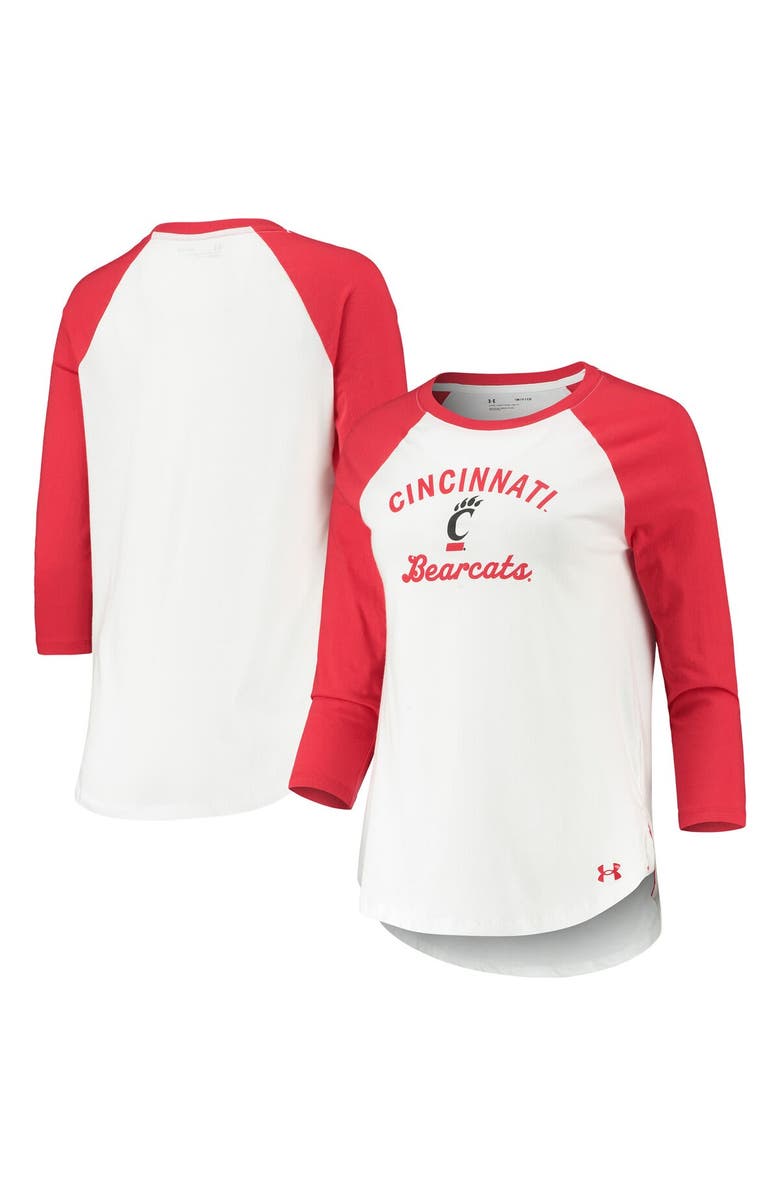Under Armour Women's Under Armour White/Red Cincinnati Bearcats Baseball Raglan 3/4 Sleeve T-Shirt, Main, color, White