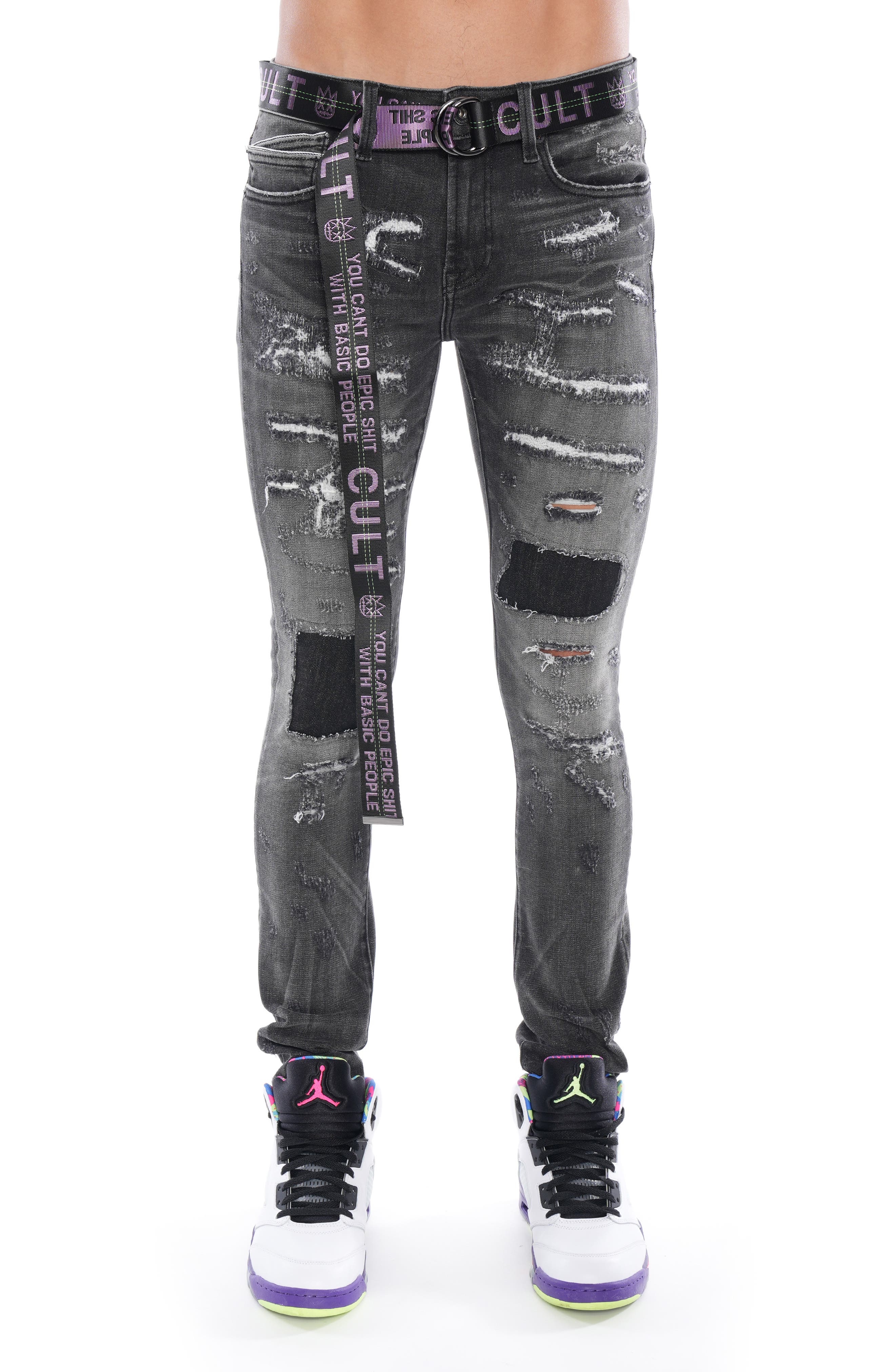 Cult of Individuality Punk Rip & Repair Superskinny Belted Jeans (Men ...