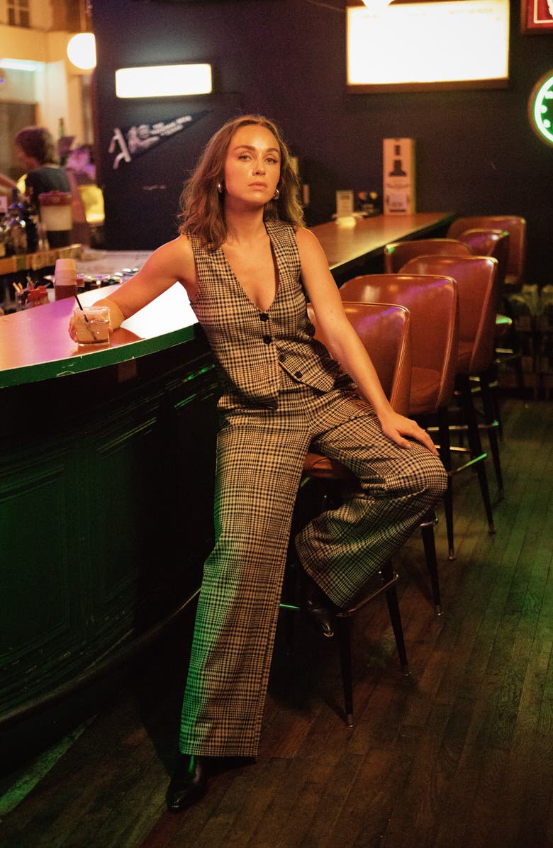 Brixton Plaid Relaxed Fit Vest, Alternate, color, Winter White/ Black Plaid