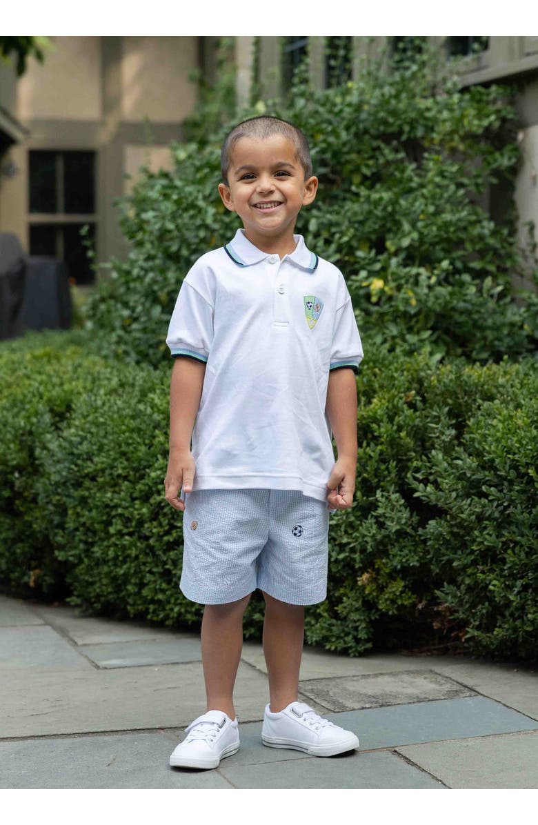 Florence Eiseman Check Seersucker Short with Embroidered Sport Balls, Alternate, color, Light Blue