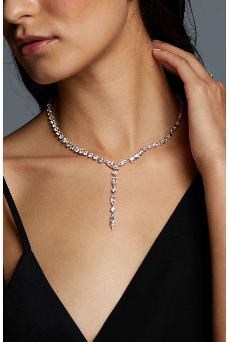 Beatrix Mixed Cubic Zirconia Y-Necklace, Alternate, color, RHODIUM