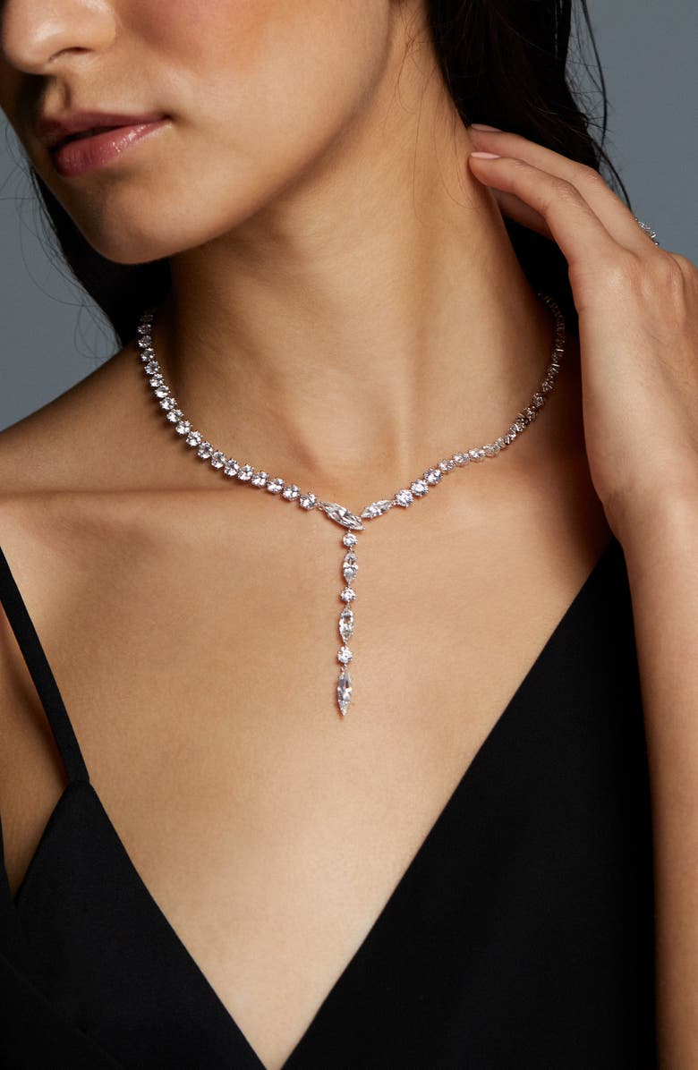 Nadri Beatrix Mixed Cubic Zirconia Y-Necklace, Alternate, color, Rhodium