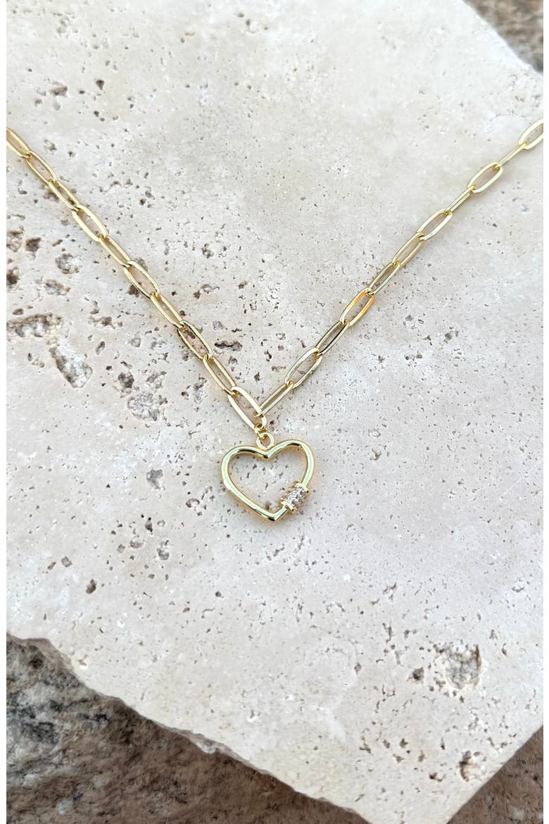 Cubic Zirconia Carabiner Heart Pendant Necklace, Alternate, color, GOLD