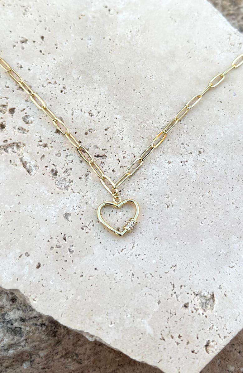 Adornia Cubic Zirconia Carabiner Heart Pendant Necklace, Alternate, color, Gold
