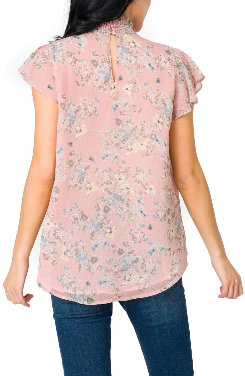 GIBSONLOOK Smocked Neck Flutter Sleeve Blouse, Alternate, color, 