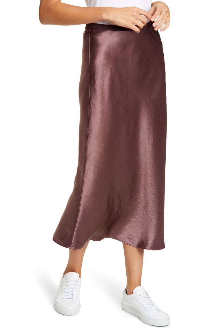 Alessio Bias Cut Satin Skirt, Alternate, color, FARD