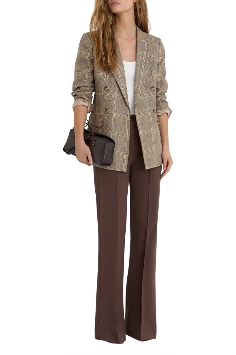 Sybil Check Double Breasted Linen Blazer, Alternate, color, NEUTRAL CHECK