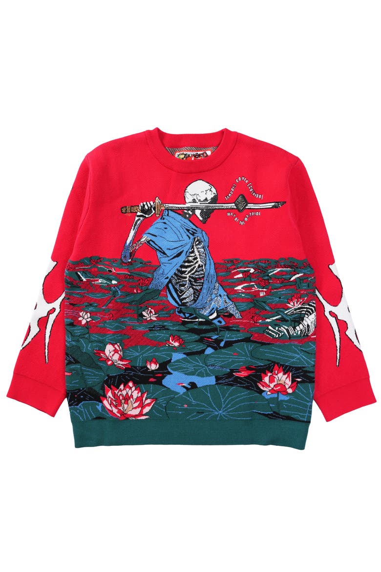 Skeleton Bushido Sweatshirt, Main, color, RED