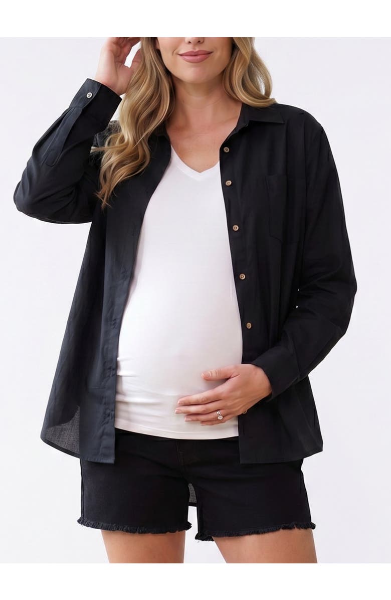 MOTHERHOOD MATERNITY Long Sleeve Button-Up Poplin Shirt, Main, color, Black
