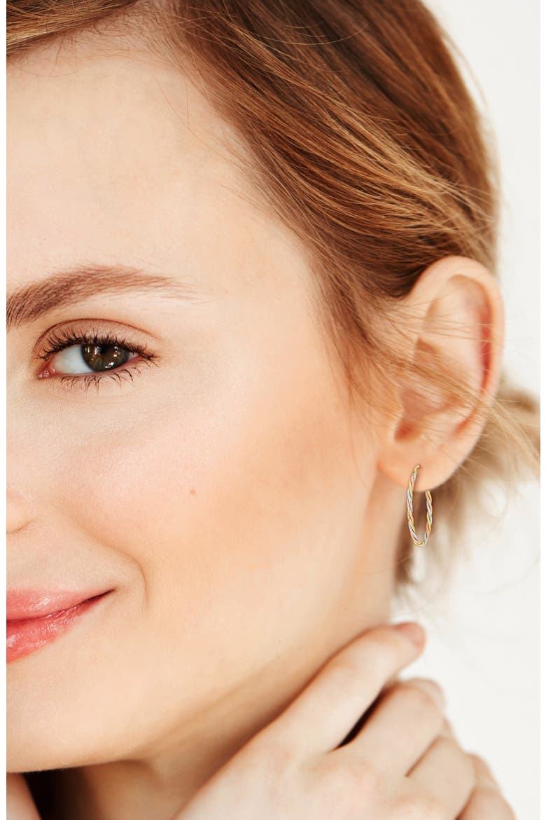 Twisted Tri-Tone Hoop Earrings, Alternate, color, GOLD MULTI