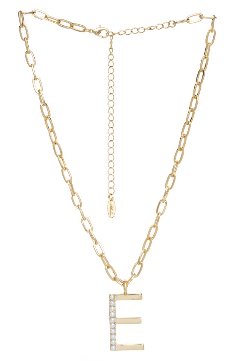 Ettika Imitation Pearl Initial Pendant Necklace, Main, color, Gold- E