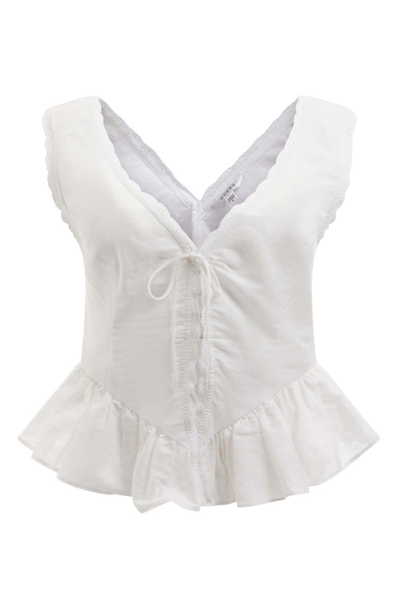 GUESS Mackenzie Tie Front Sleeveless Linen Blend Top, Alternate, color, 