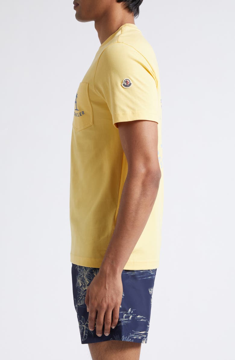 Moncler Logo Patch Embroidered Cotton Pocket T-Shirt, Alternate, color, Hay