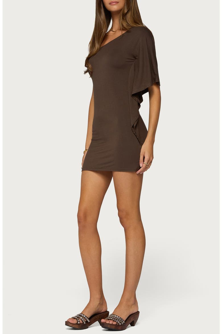 Cammi One-Shoulder Flutter Minidress, Alternate, color, BROWN