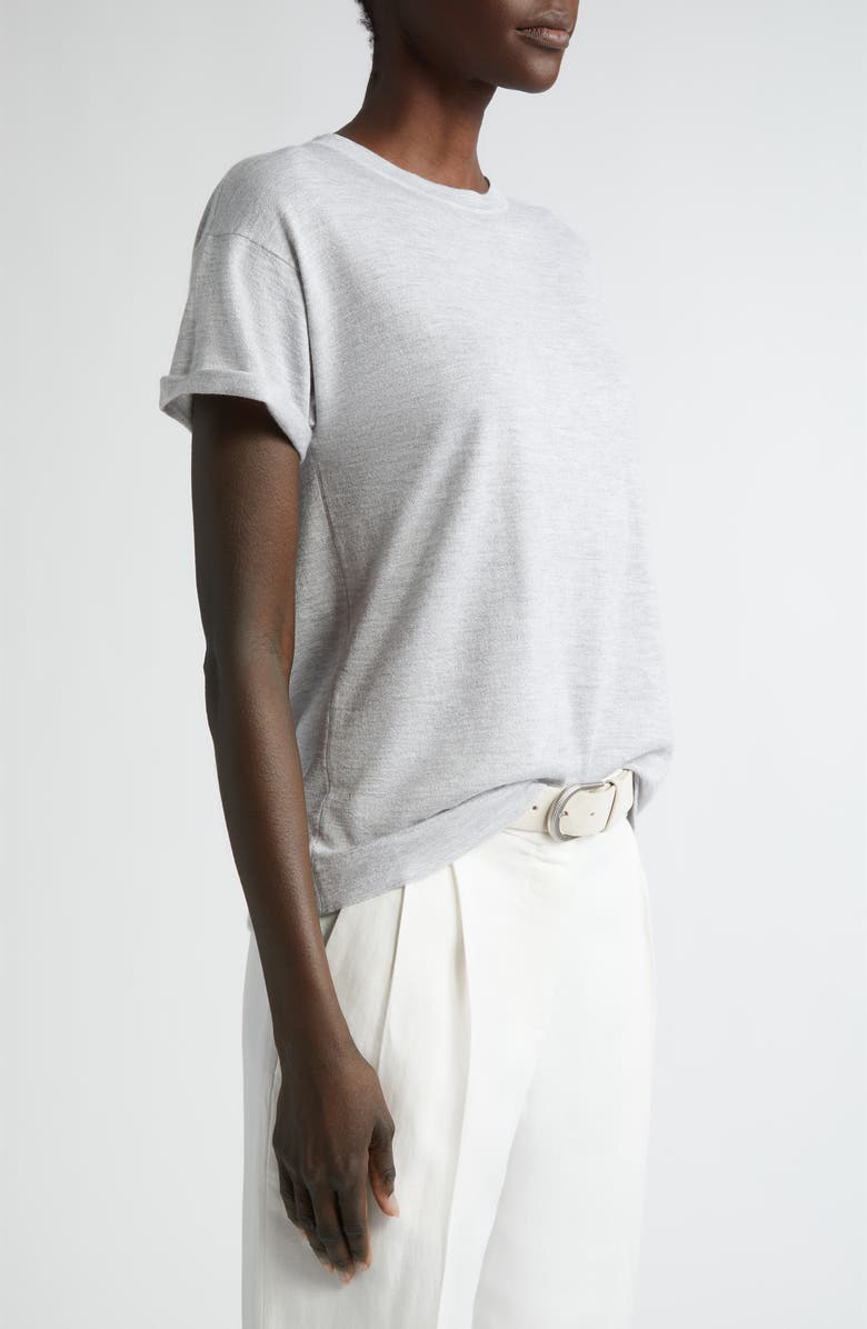 Brunello Cucinelli Metallic Cuff Sleeve Cashmere & Silk T-Shirt, Alternate, color,