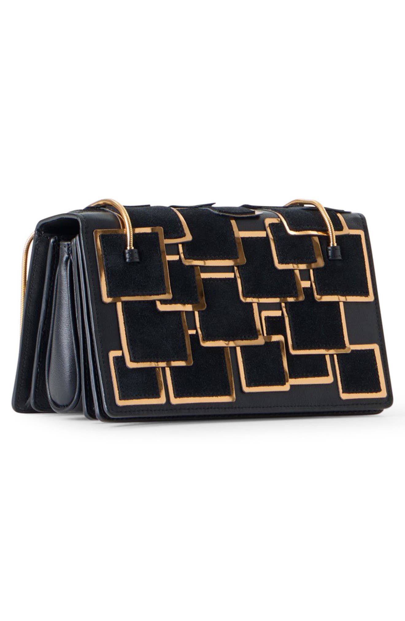 Alice Suede Patchwork Evening Bag, Alternate, color, GOLD-BLACK
