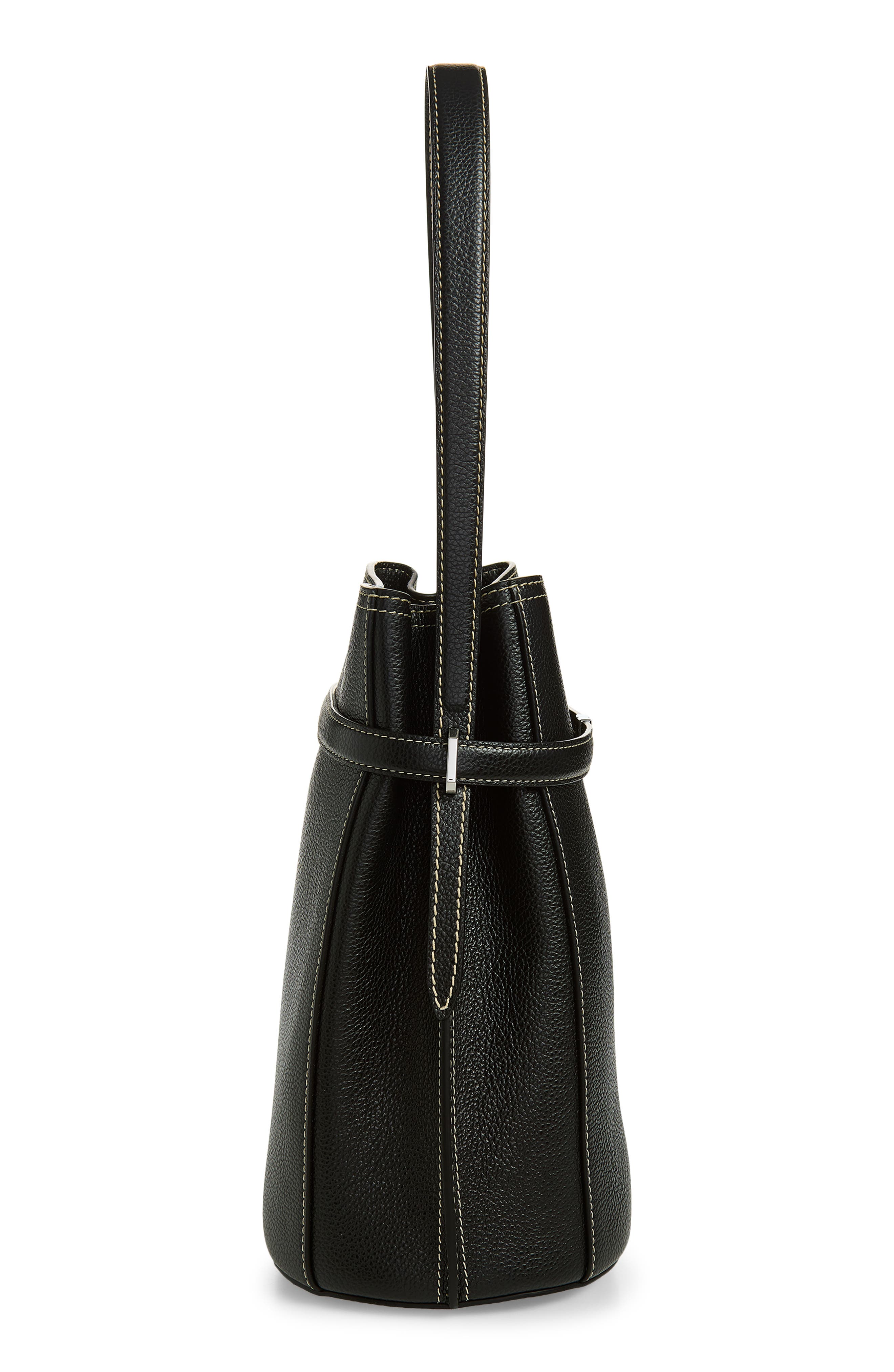 TOTEME Belted Grained Leather Bucket Bag, Alternate, color, Black