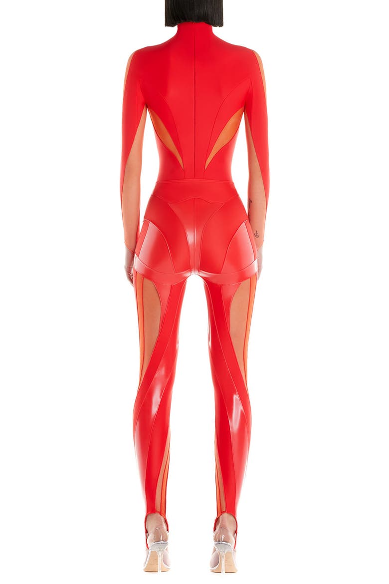 Illusion Off the Shoulder Bodysuit, Alternate, color, B3333 RED / RED