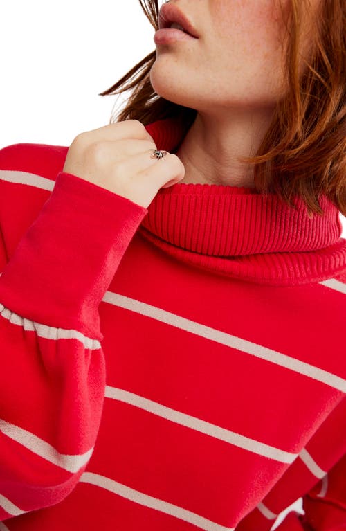 Free People Paulie Stripe Turtleneck Sweater In Cherry Mushroom Comb