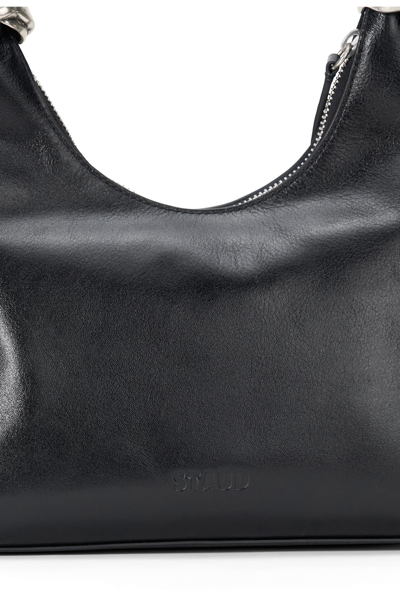 STAUD Cuff Leather Shoulder Bag, Alternate, color, Black