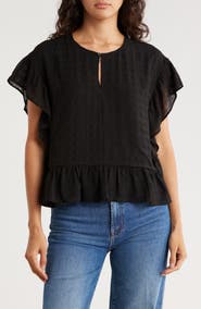 Melrose and Market Ruffle Cap Sleeve Chiffon Popover Top