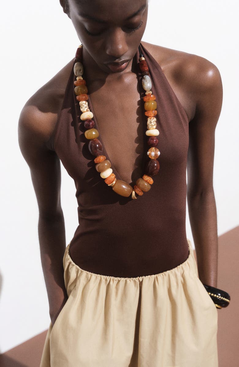 MANGO Beaded Necklace, Alternate, color, Brown