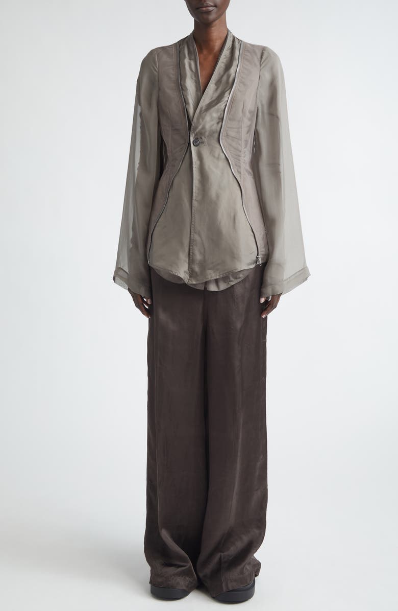 Rick Owens Firbanks High Waist Wide Leg Pleat Front Cupro Satin Pants, Alternate, color, Dark Dust