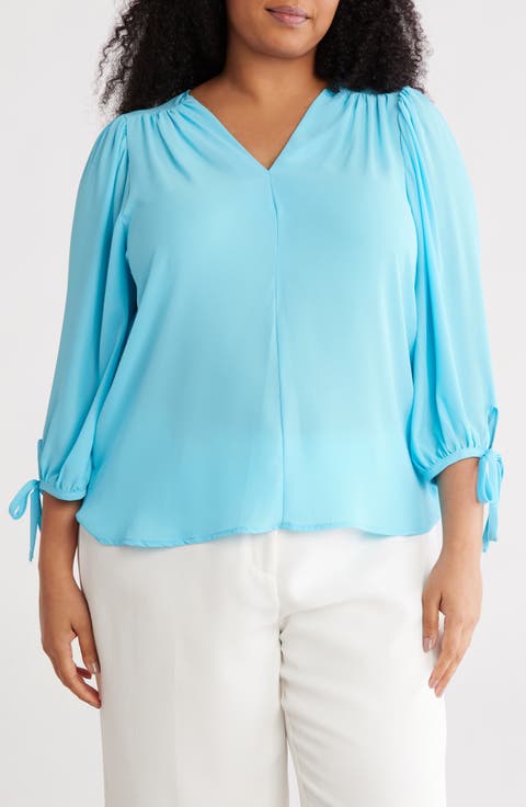 V-Neck Tie Sleeve Top (Plus)