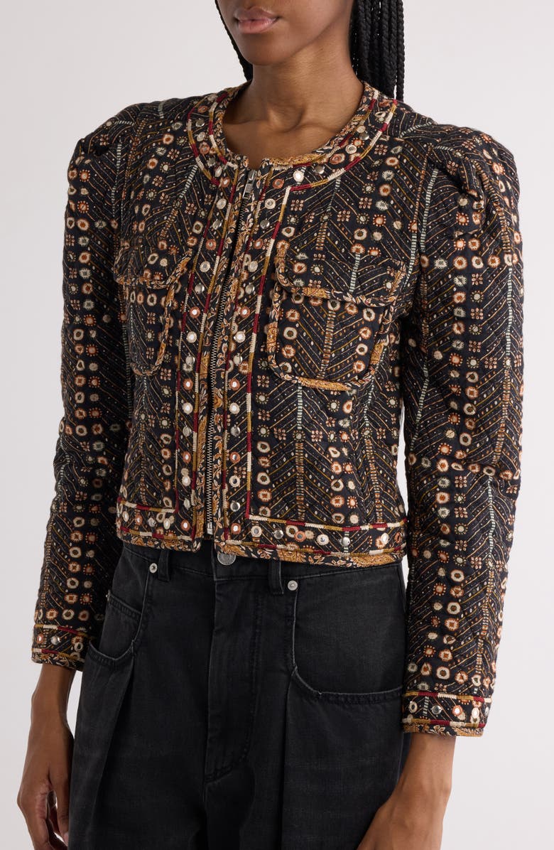 Isabel Marant Étoile Christy Floral Stud Detail Quilted Jacket, Alternate, color, 