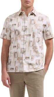 Bugatchi Vero Shaped Fit Abstract Print Short Sleeve Stretch Cotton Button-Up Shirt