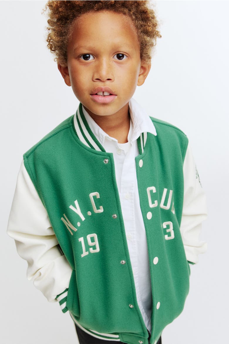 Motif-detail Baseball Jacket, Main, color, Green/N.Y.C Club