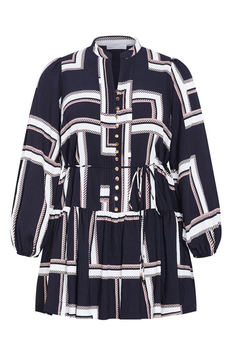 City Chic Laurie Print Long Sleeve Dress, Alternate, color, Sleek Stripes Navy