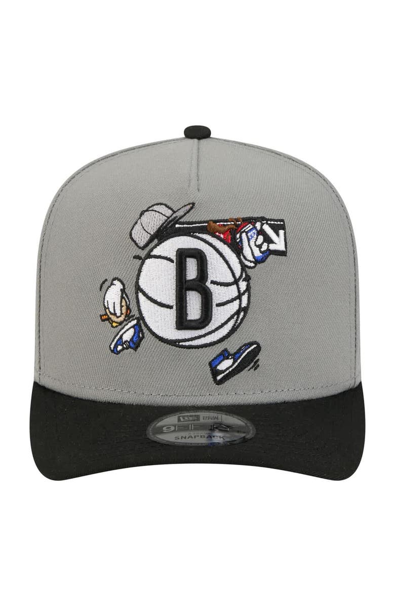 New Era Men's New Era  Gray Brooklyn Nets Injection Cartoon Logo A-Frame 9FIFTY Adjustable Hat, Alternate, color, Gray
