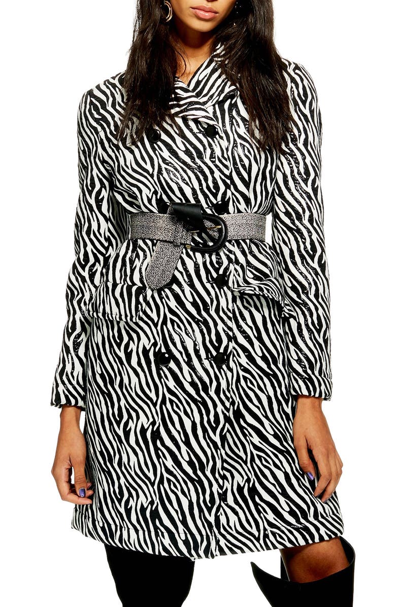 Topshop Zebra Print Coat, Main, color, 