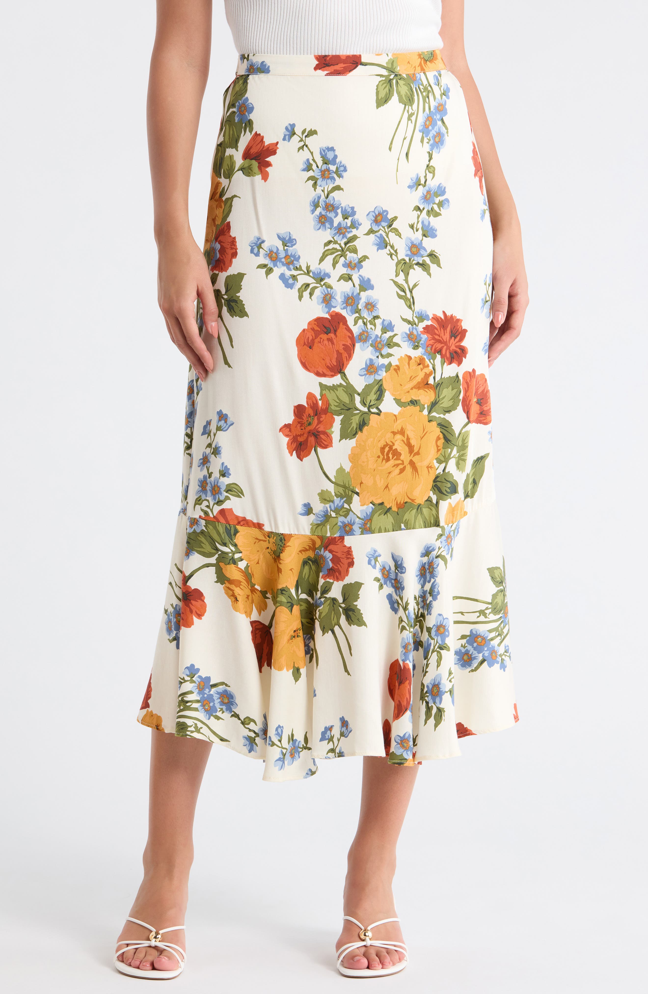 T Tahari Floral Print Flounce Skirt