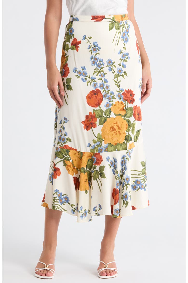 Floral Print Flounce Skirt, Main, color, IVORY LG FLORAL
