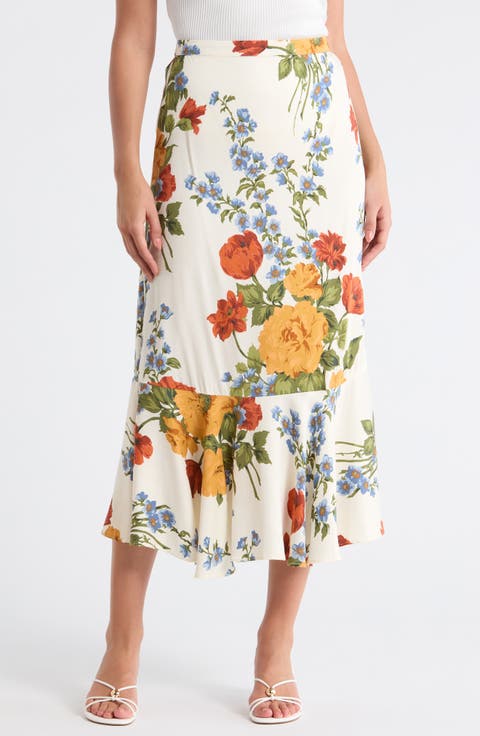Floral Print Flounce Skirt