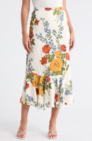 T Tahari Floral Print Flounce Skirt
