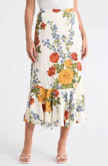 T Tahari Floral Print Flounce Skirt