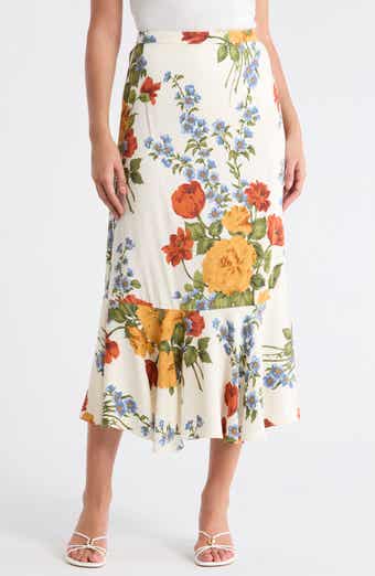 T Tahari Floral Print Flounce Skirt